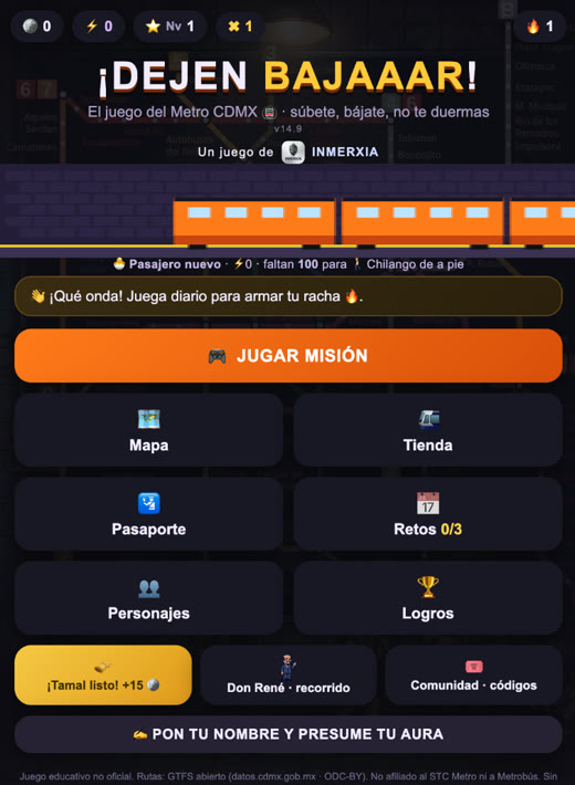 Pantalla principal del juego ¡Dejen Bajaaar! en un celular
