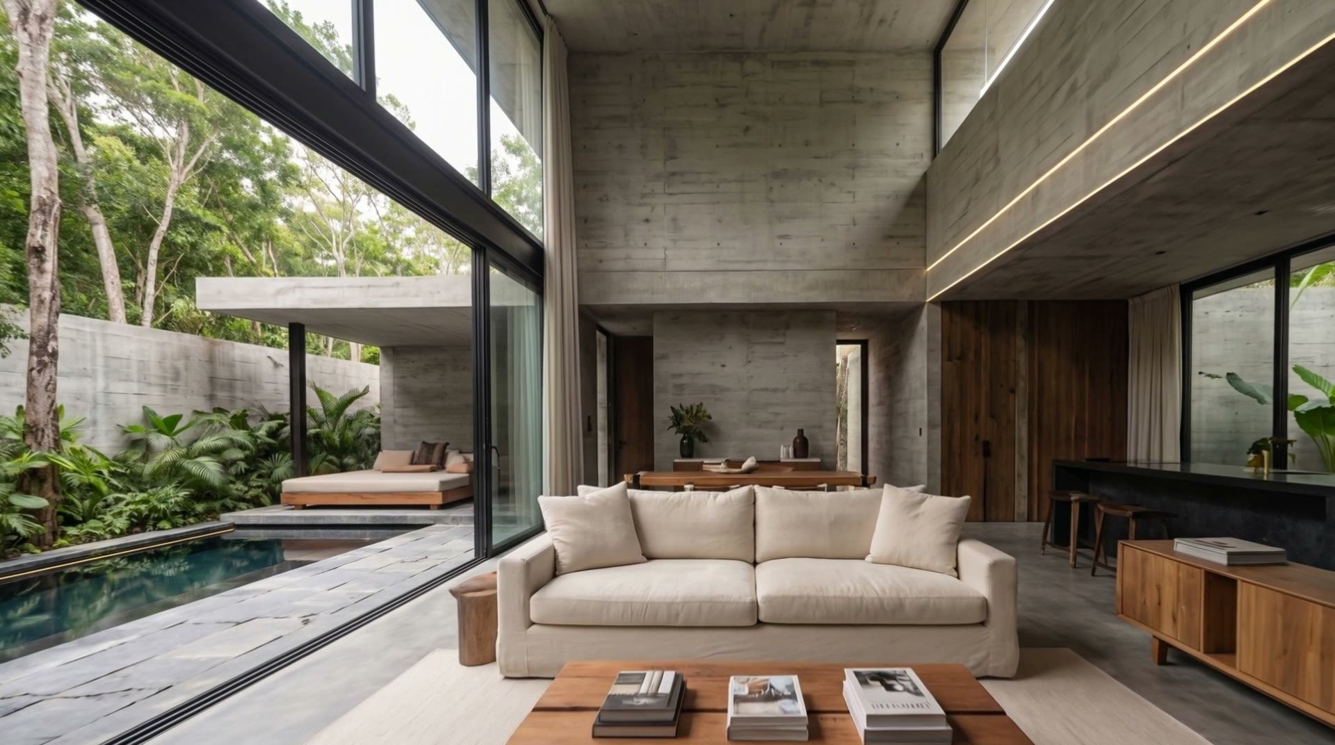 Villa living room open to the patio